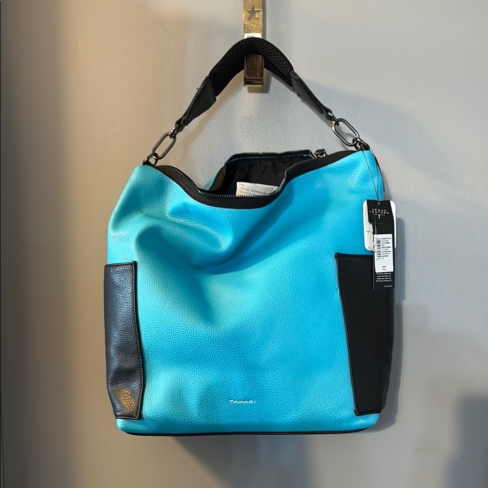 Tahari Blue and Black Shoulder Bag with Metallic Shine